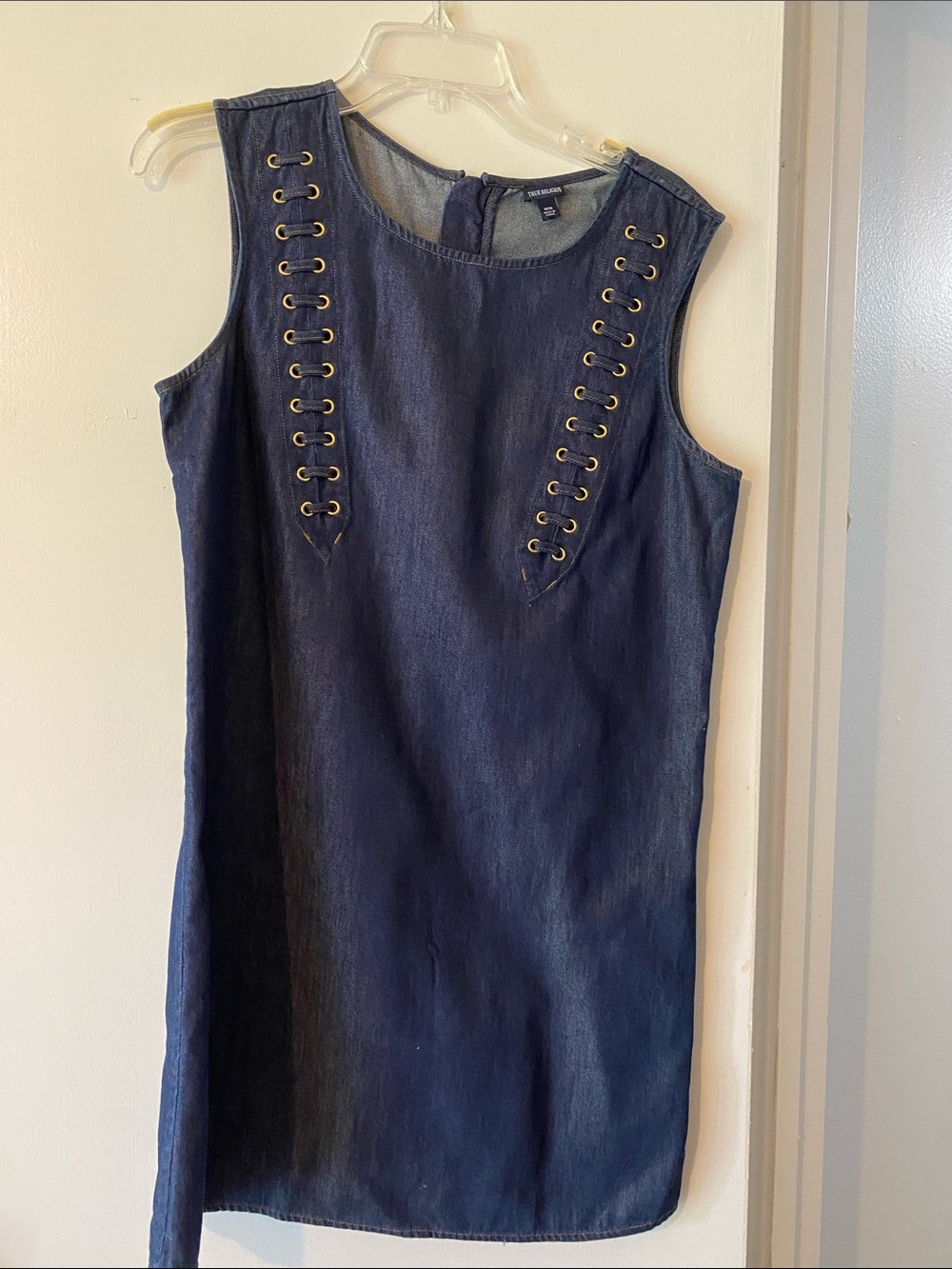 Sleeveless Navy Eyelet-Detail Shift Dress True Religion